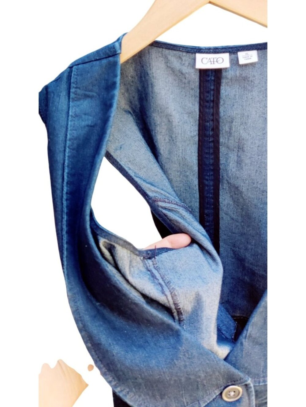 Blue Denim Vest XL CATO Waistcoat Gilet Deep V-Neck Western 3 Button ShawlCollar - Picture 4 of 15